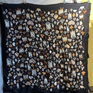 Jonathan Adler 100# silk Black and Gold playing cards patterned scarf